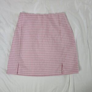Brandy Melville Mini Skirt Pink White Plaid Flannel Double Slits Size Small